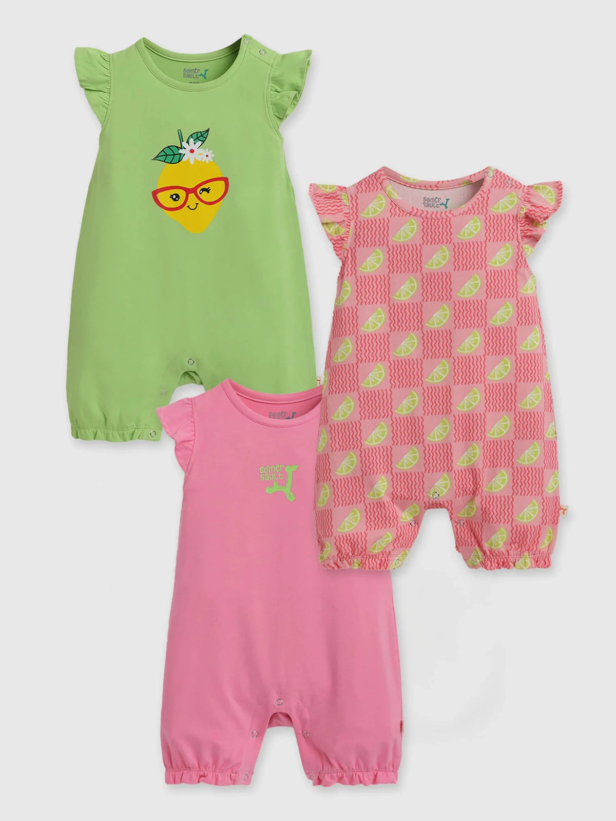Very Zesty Printed Cotton Romper- Pack of 3