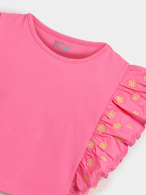 Rose Pink Ruffle Sleeve Top for Girls