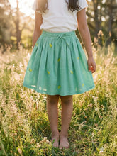 Mint Lemon Print Gathered Skirt for Girls