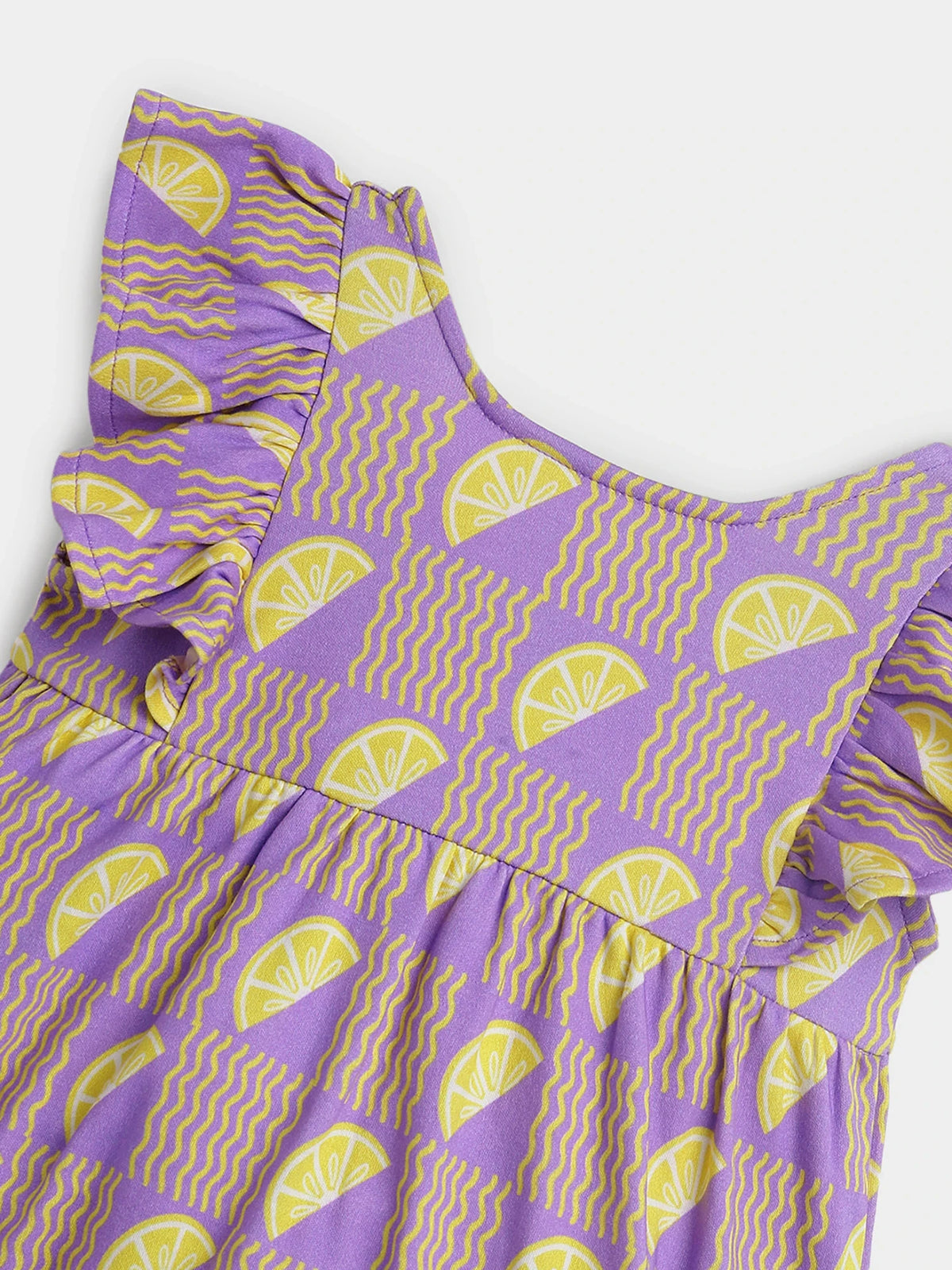 Lavender Lemon Print Ruffle Bodysuit
