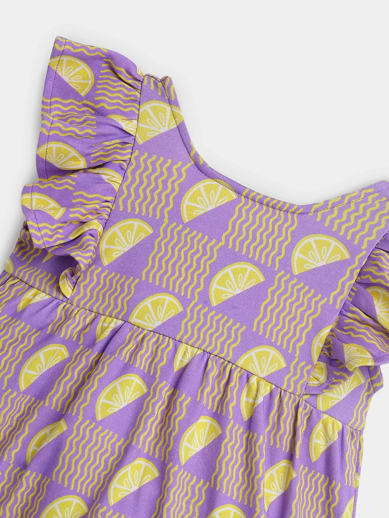 Lavender Lemon Print Ruffle Bodysuit