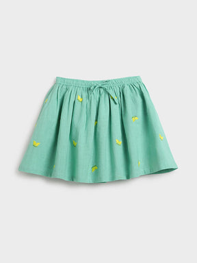 Mint Lemon Print Gathered Skirt for Girls