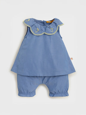 Blue Scallop Collar Baby Top & Bloomers Set