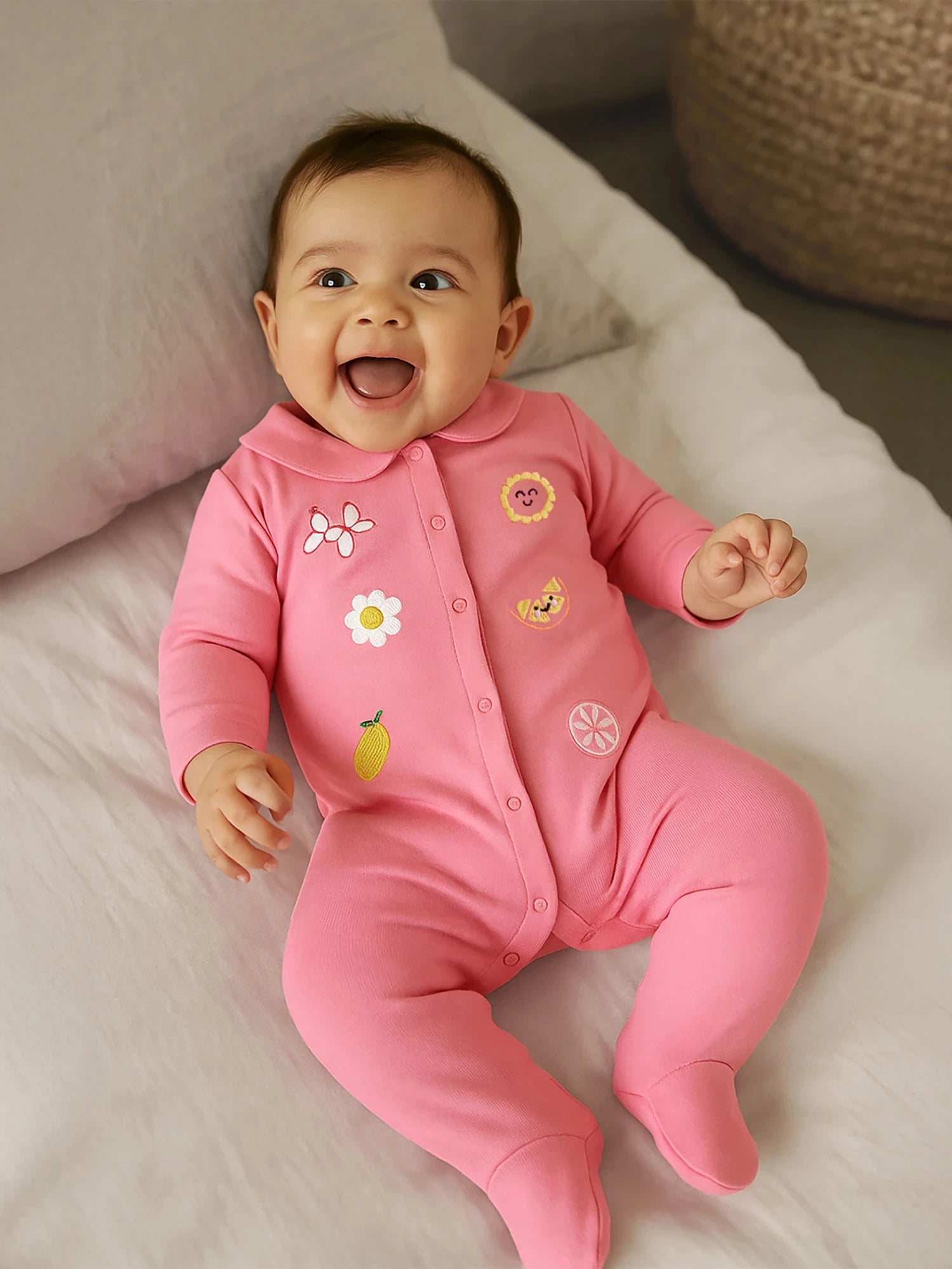 Pink Embroidered Sleepsuit