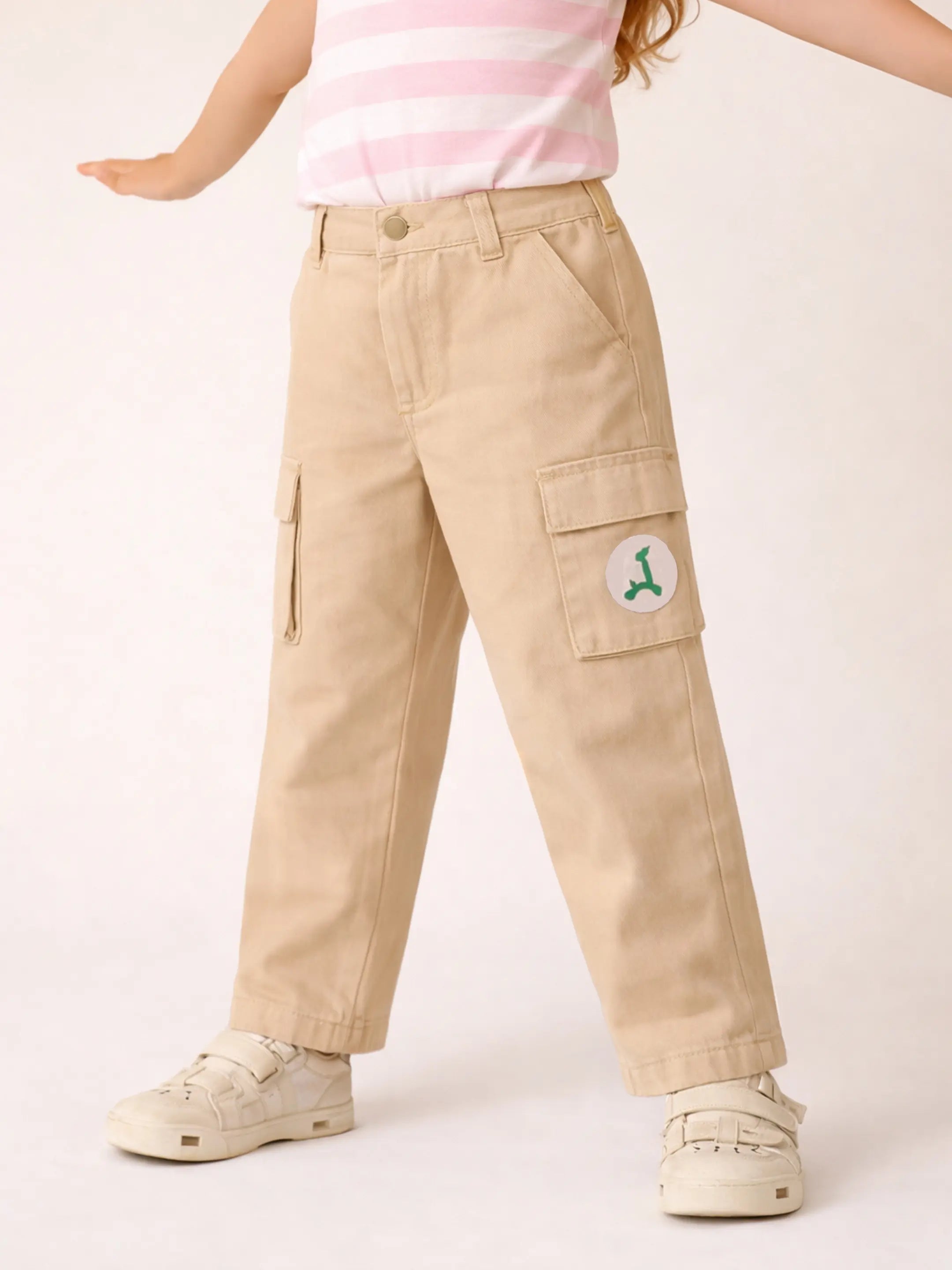 Girls Beige Utility Cargo Pants
