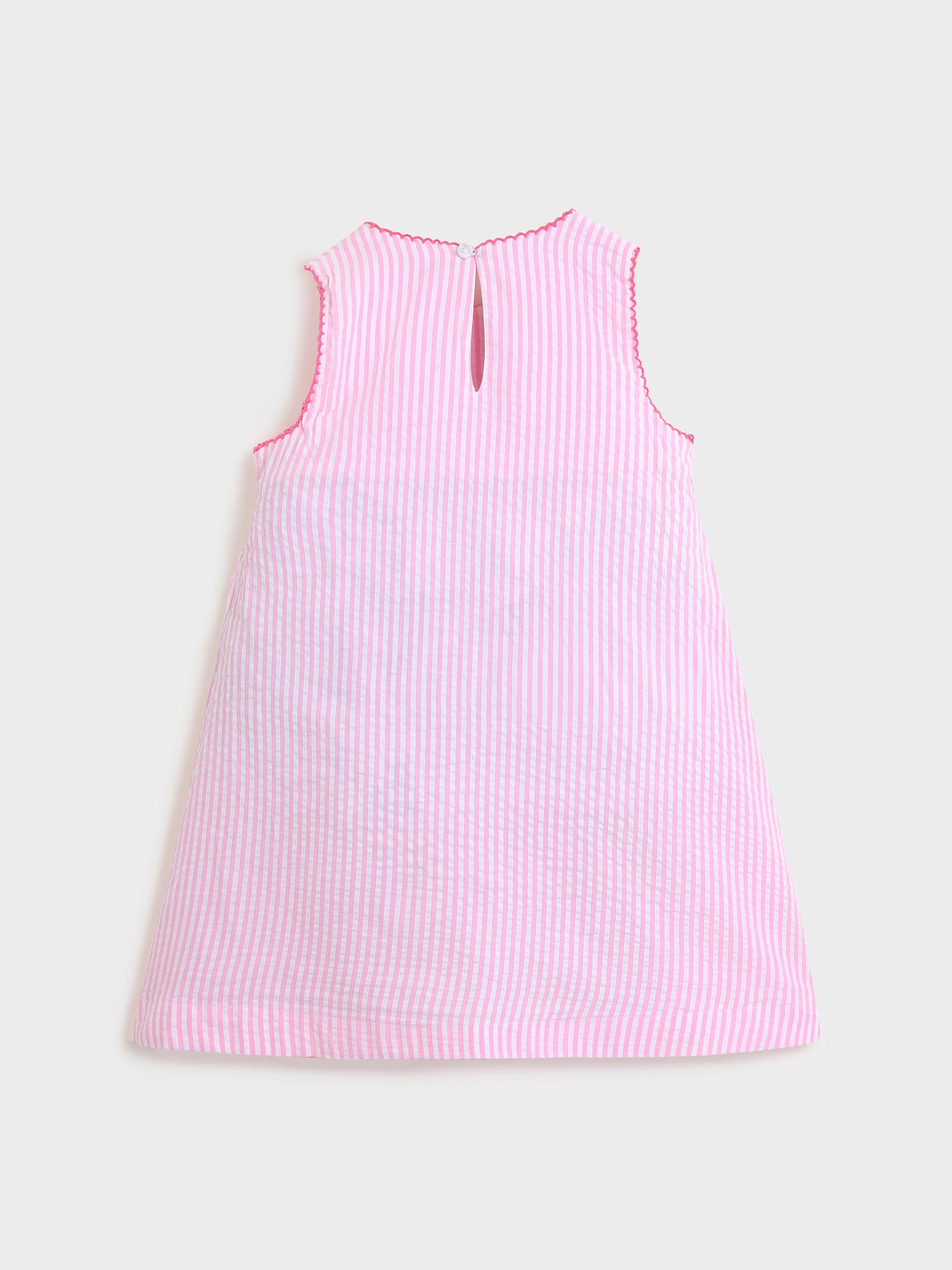 Pink Cotton Striped Bow Dress