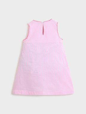 Pink Cotton Striped Bow Dress