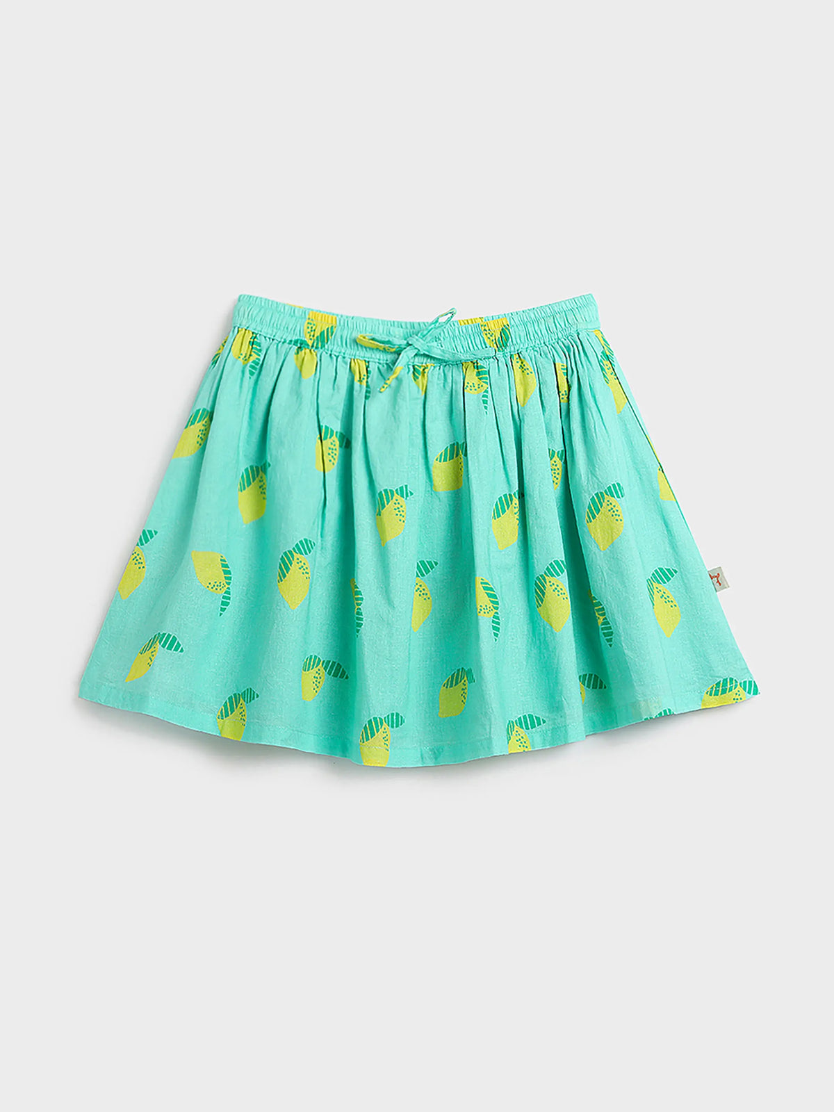 Aqua Pineapple Print Gathered Skirt for Girls
