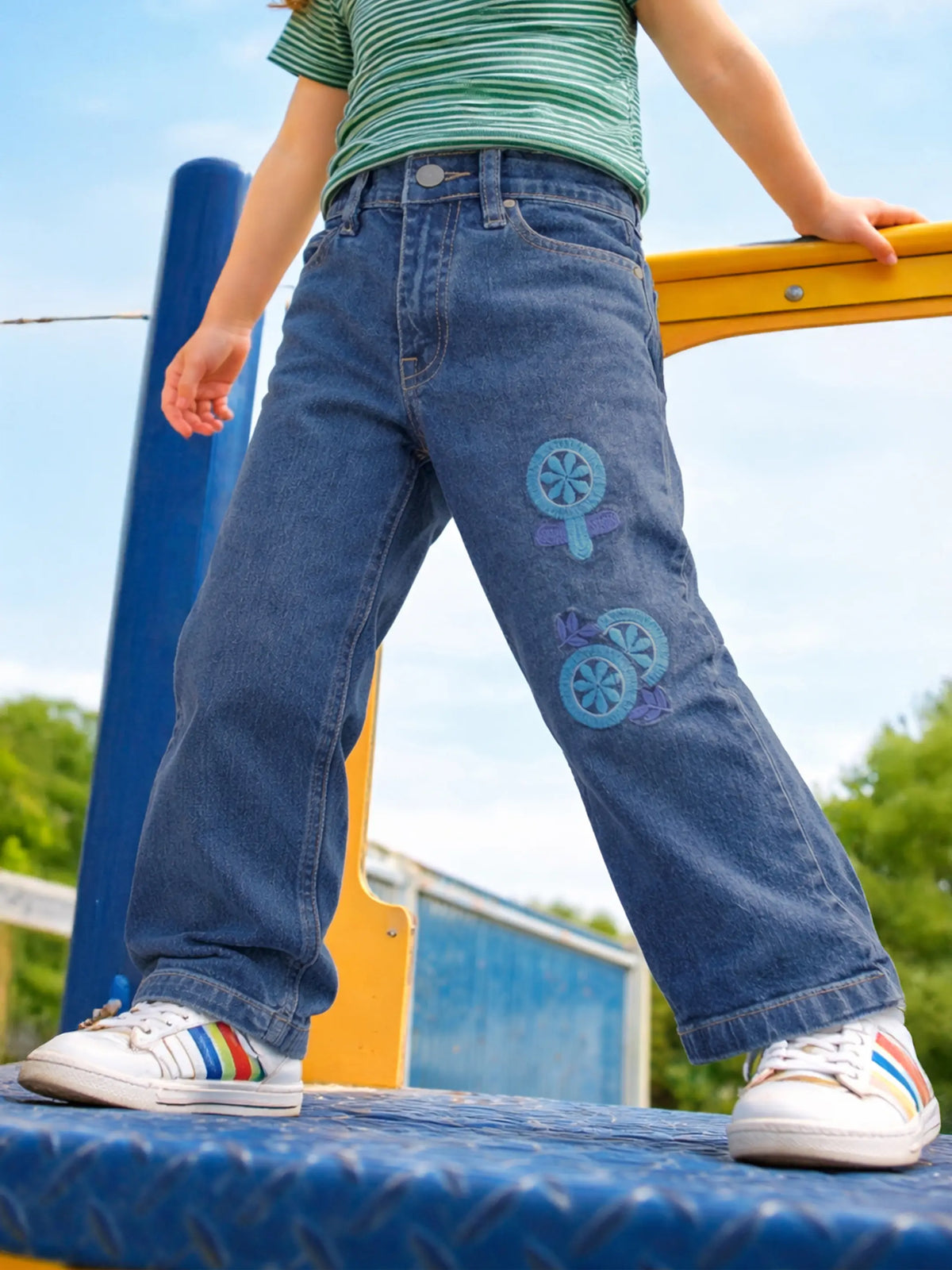 Blue Embroidered Denim Pants