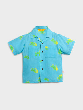 Blue Lemon Print Short Sleeve Shirt