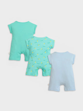 Pack of Three Pastel Short Sleeve Baby Romper Set
