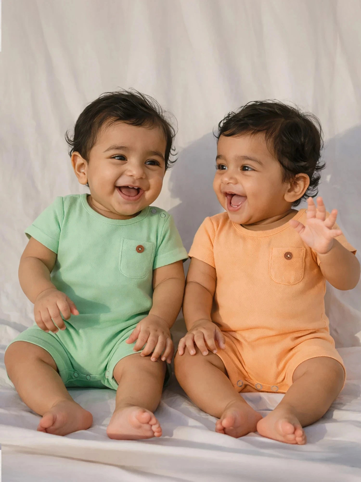 Pack of Two Pastel Textured Baby Romper Set