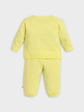 Sunshine Yellow Cotton Baby Jhabla Set for Girls