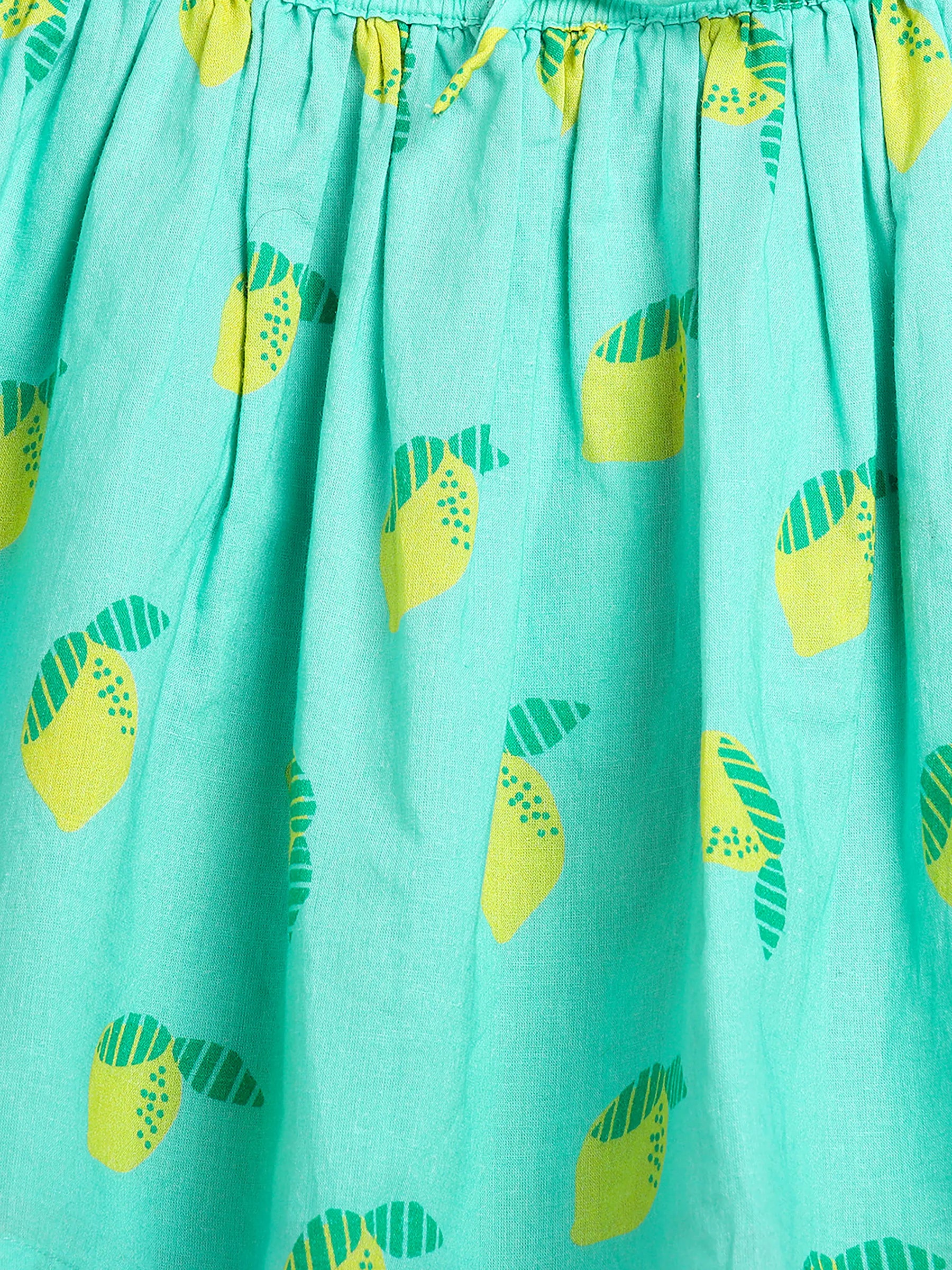 Aqua Pineapple Print Gathered Skirt for Girls