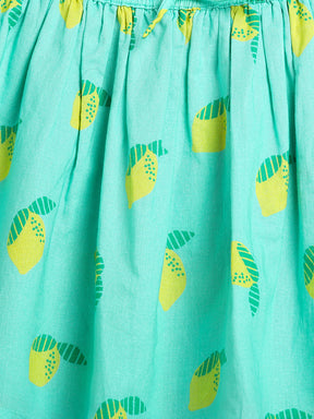 Aqua Pineapple Print Gathered Skirt for Girls