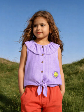 Lavender Ruffle Collar Tie-Up Top for Girls