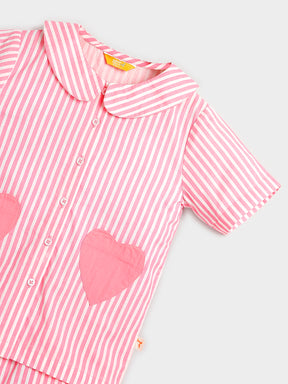 Pink Stripe Heart Print Shirt & Shorts Set