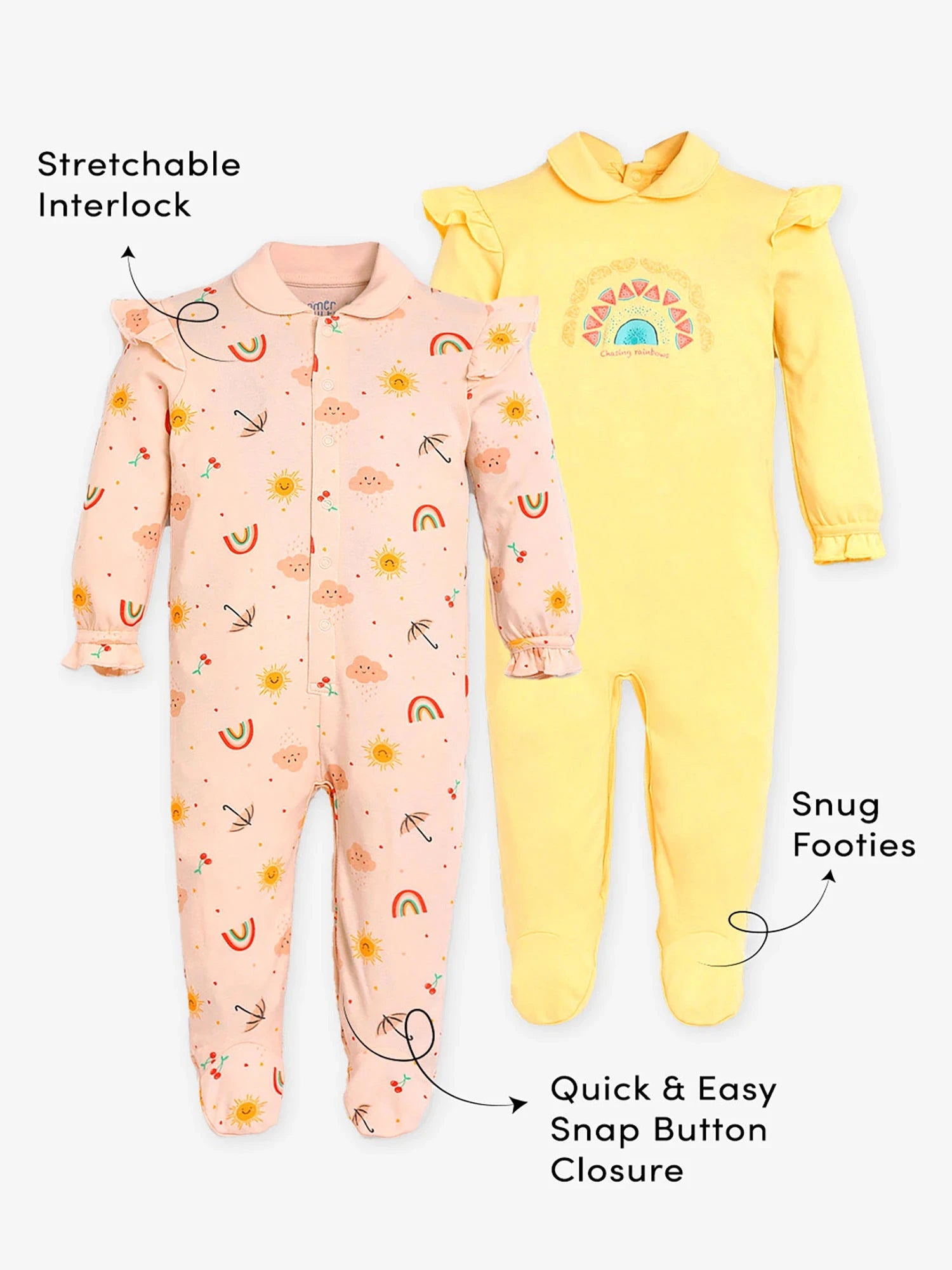 Pack of 2 Footed Cotton Sleepsuit