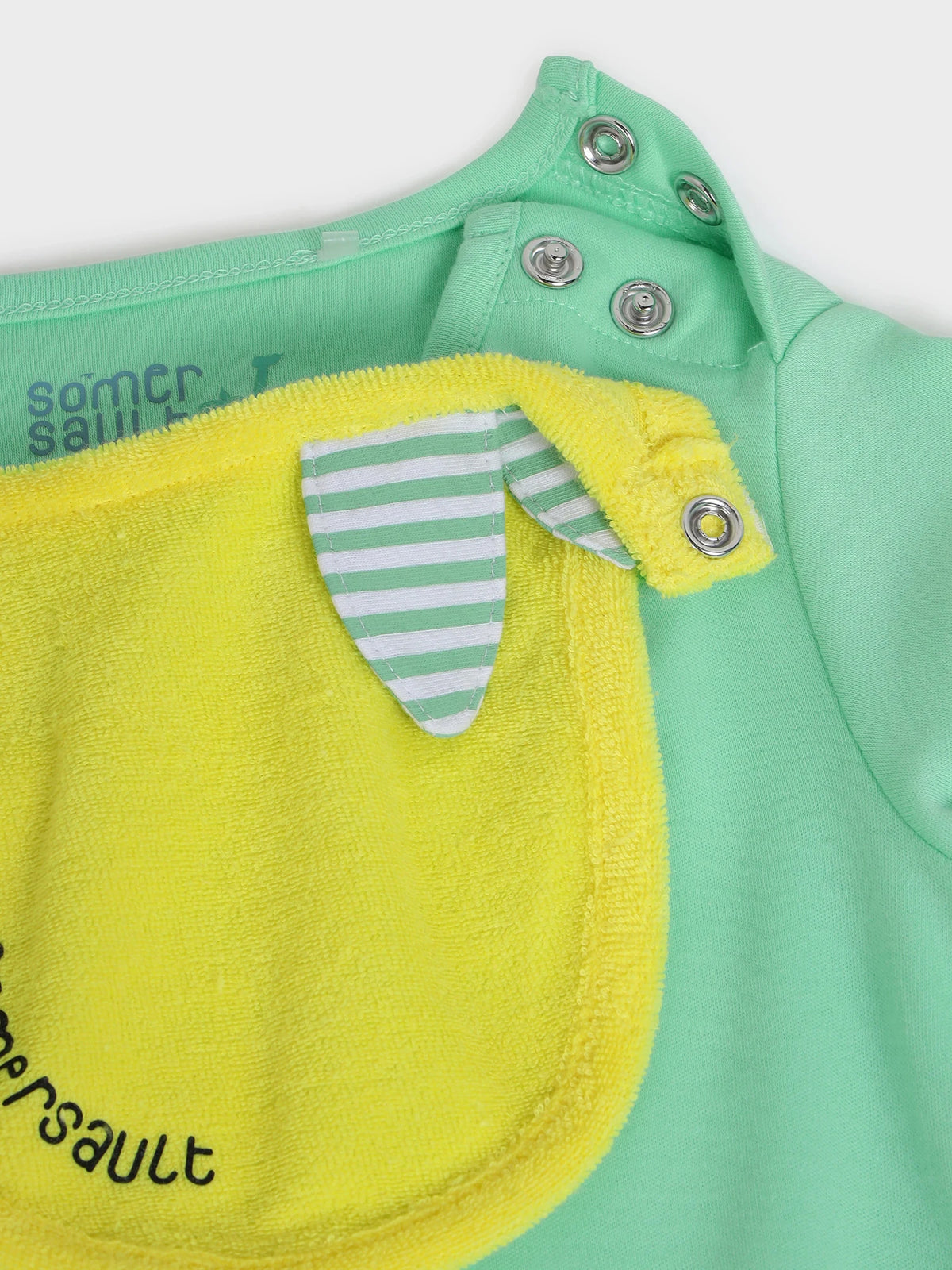 Mint Long Sleeve Baby Bodysuit with Bib Detail