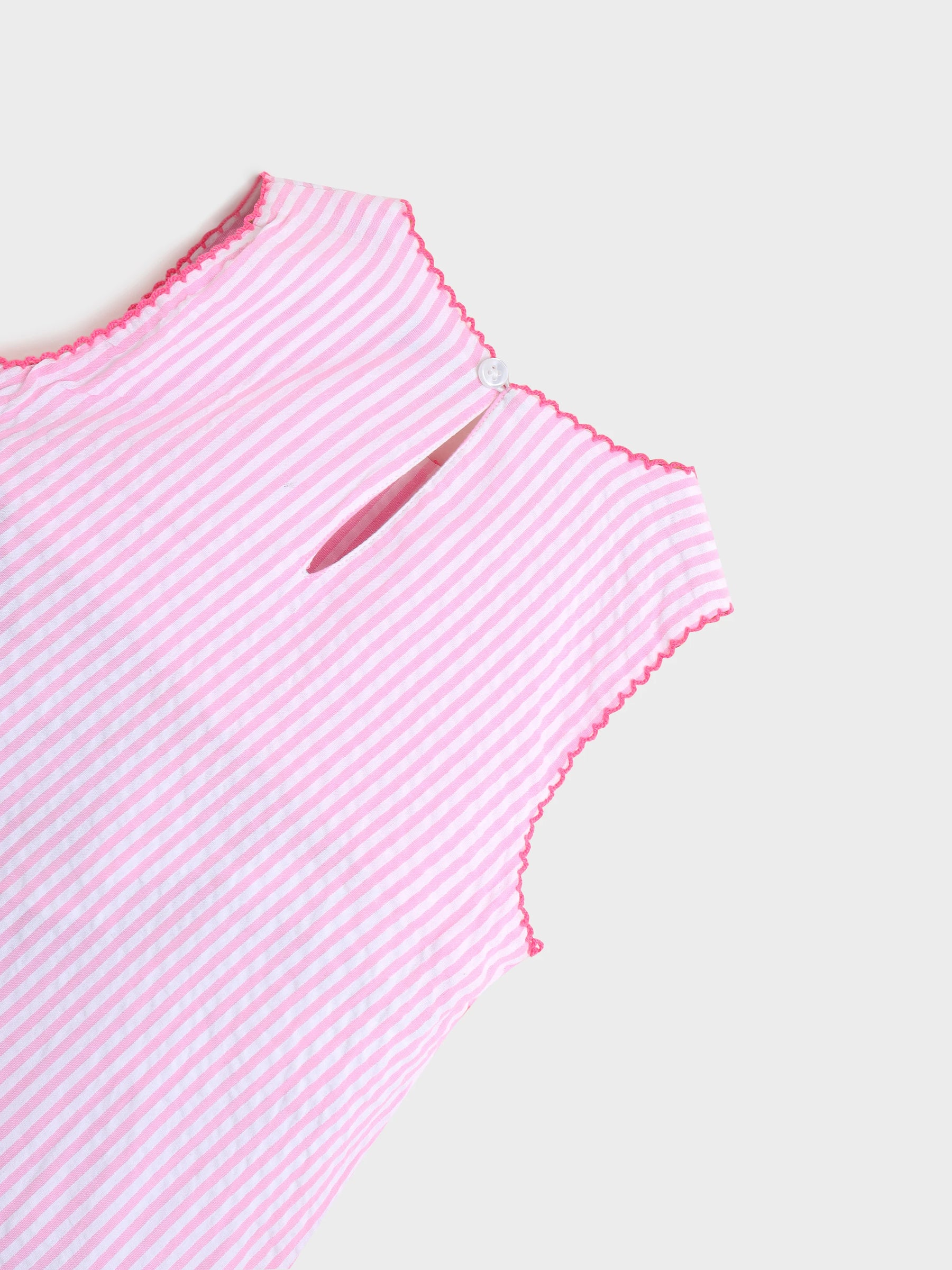 Pink Cotton Striped Bow Dress