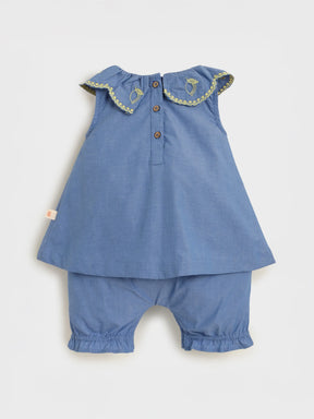 Blue Scallop Collar Baby Top & Bloomers Set
