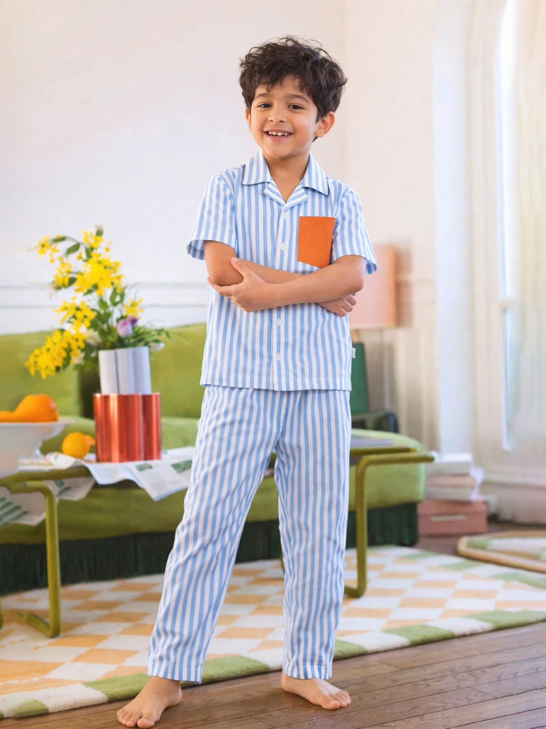 Blue Striped Shirt & Pyjama Set