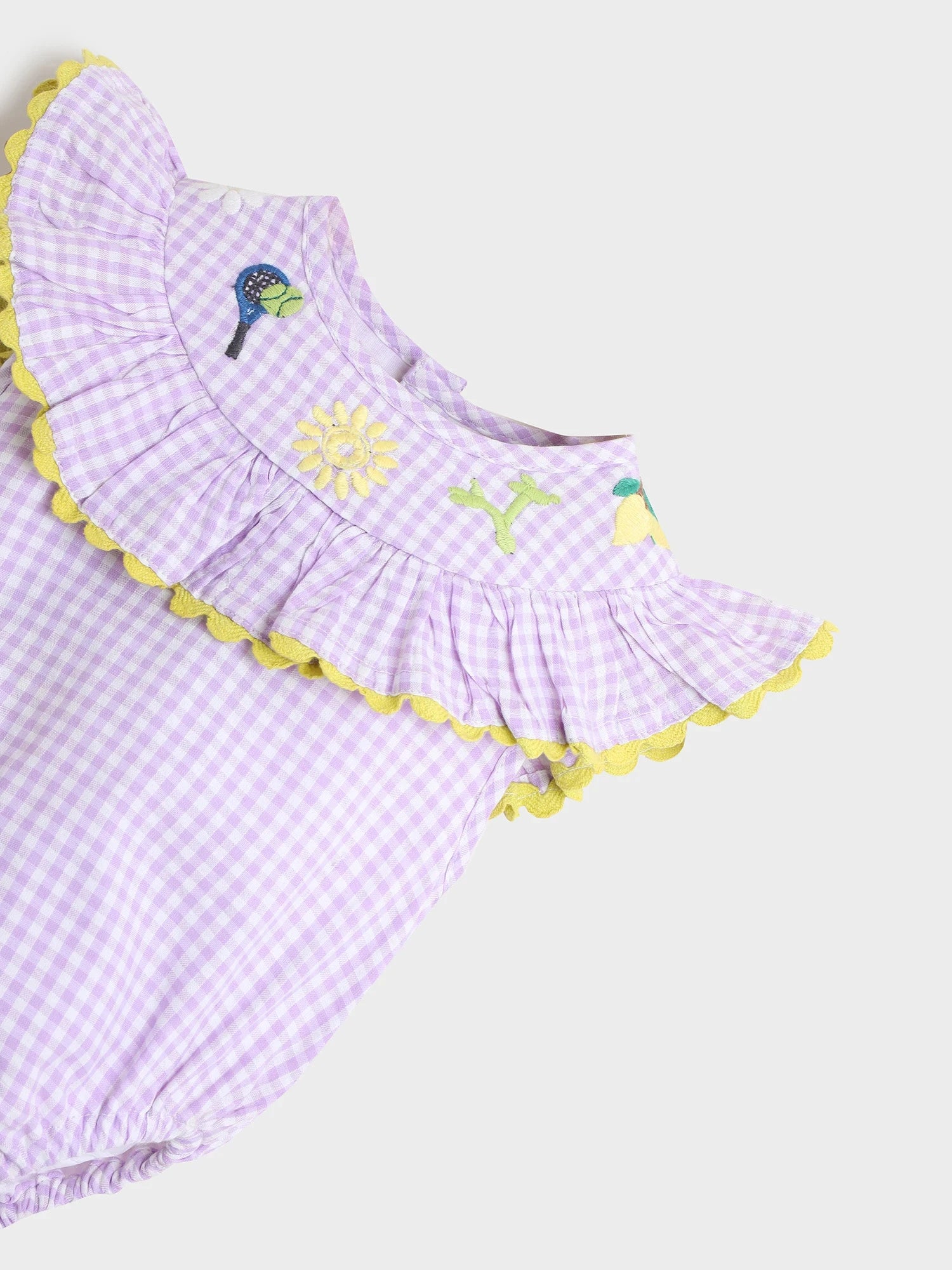 Gingham Embroidered Frill Bodysuit