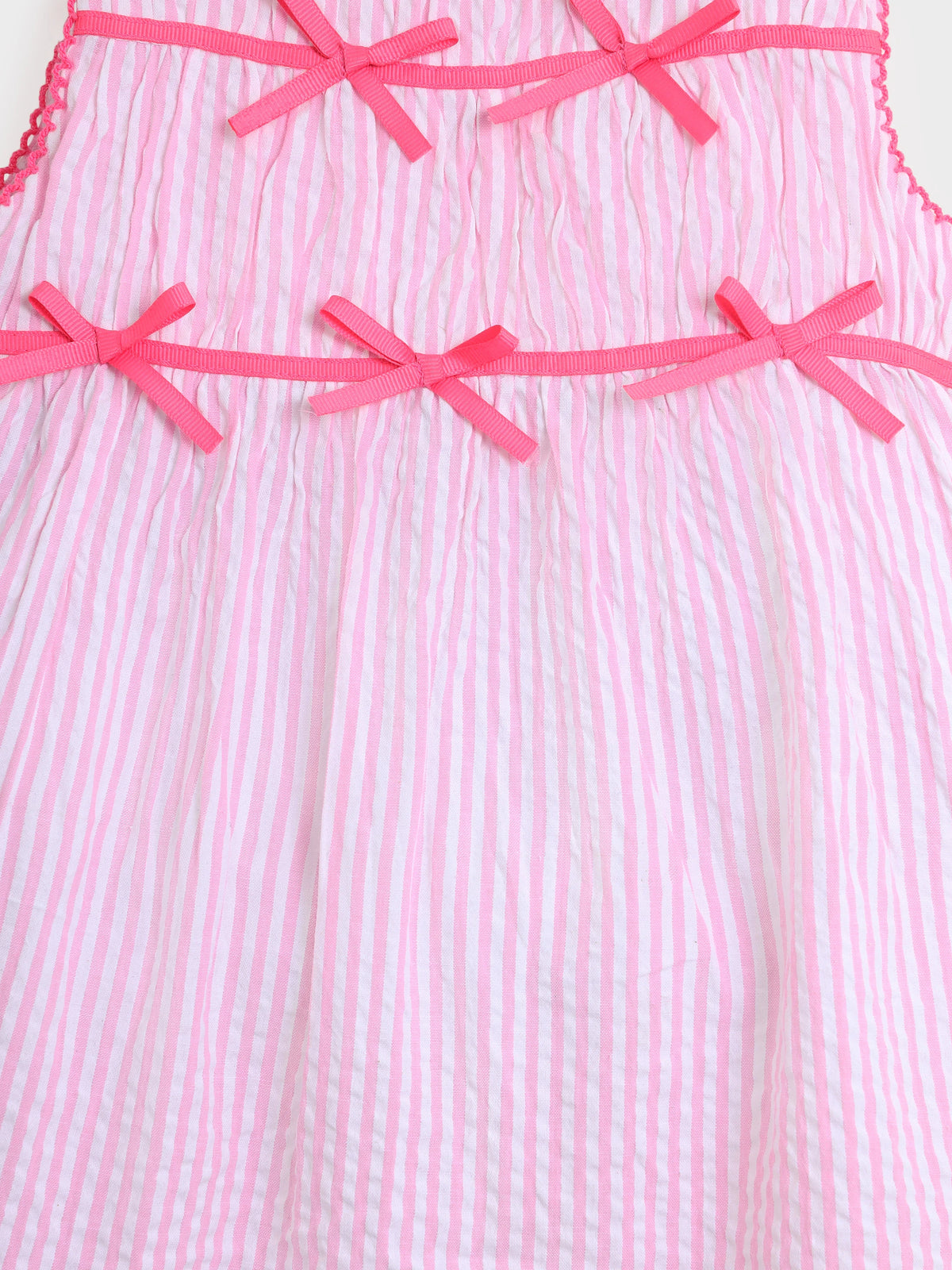 Pink Cotton Striped Bow Dress
