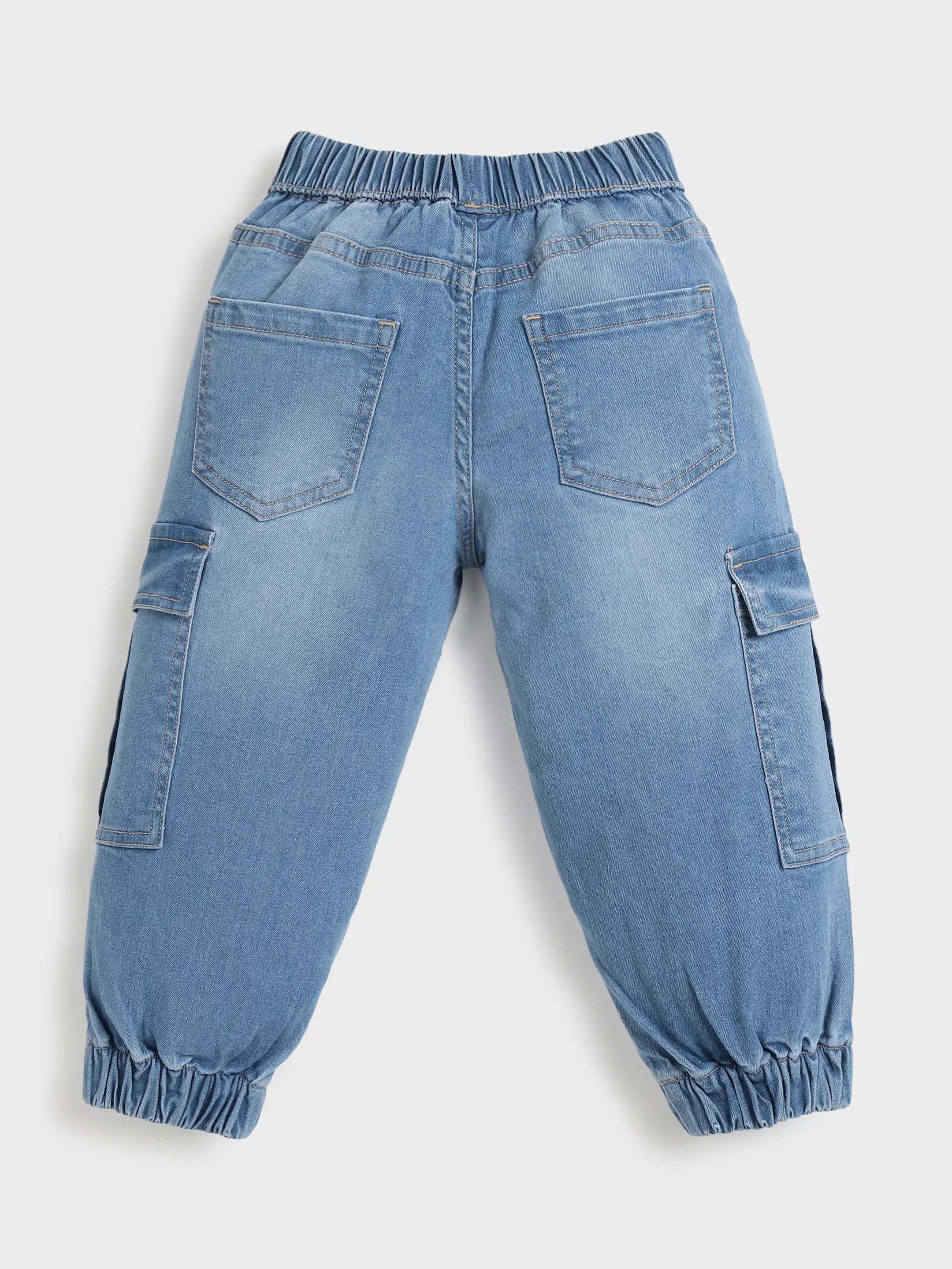 Blue Denim Cargo Jogger Pants