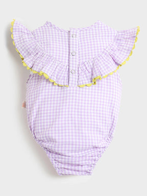Gingham Embroidered Frill Bodysuit