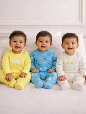 Squeeze Burp Repeat Printed Cotton Sleepsuit- Pack of 3