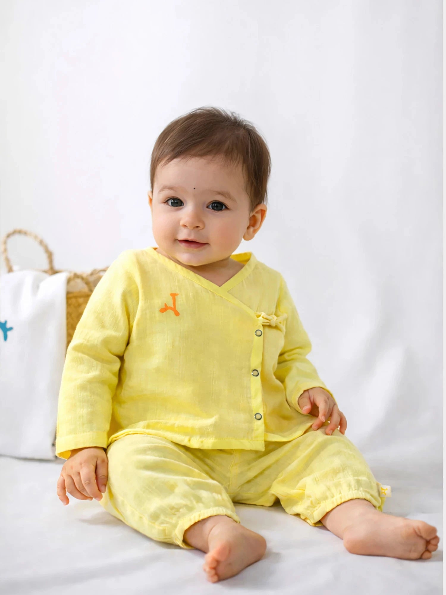 Sunshine Yellow Cotton Baby Jhabla Set for Girls