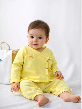 Sunshine Yellow Cotton Baby Jhabla Set for Girls