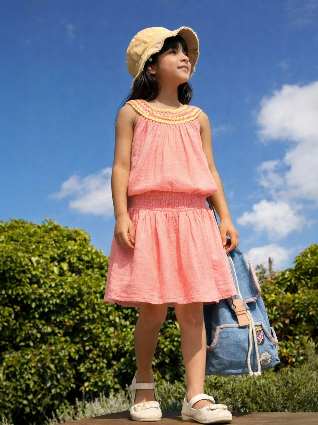 Coral Crocheted Cotton Top & Skirt Set