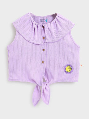 Lavender Ruffle Collar Tie-Up Top for Girls