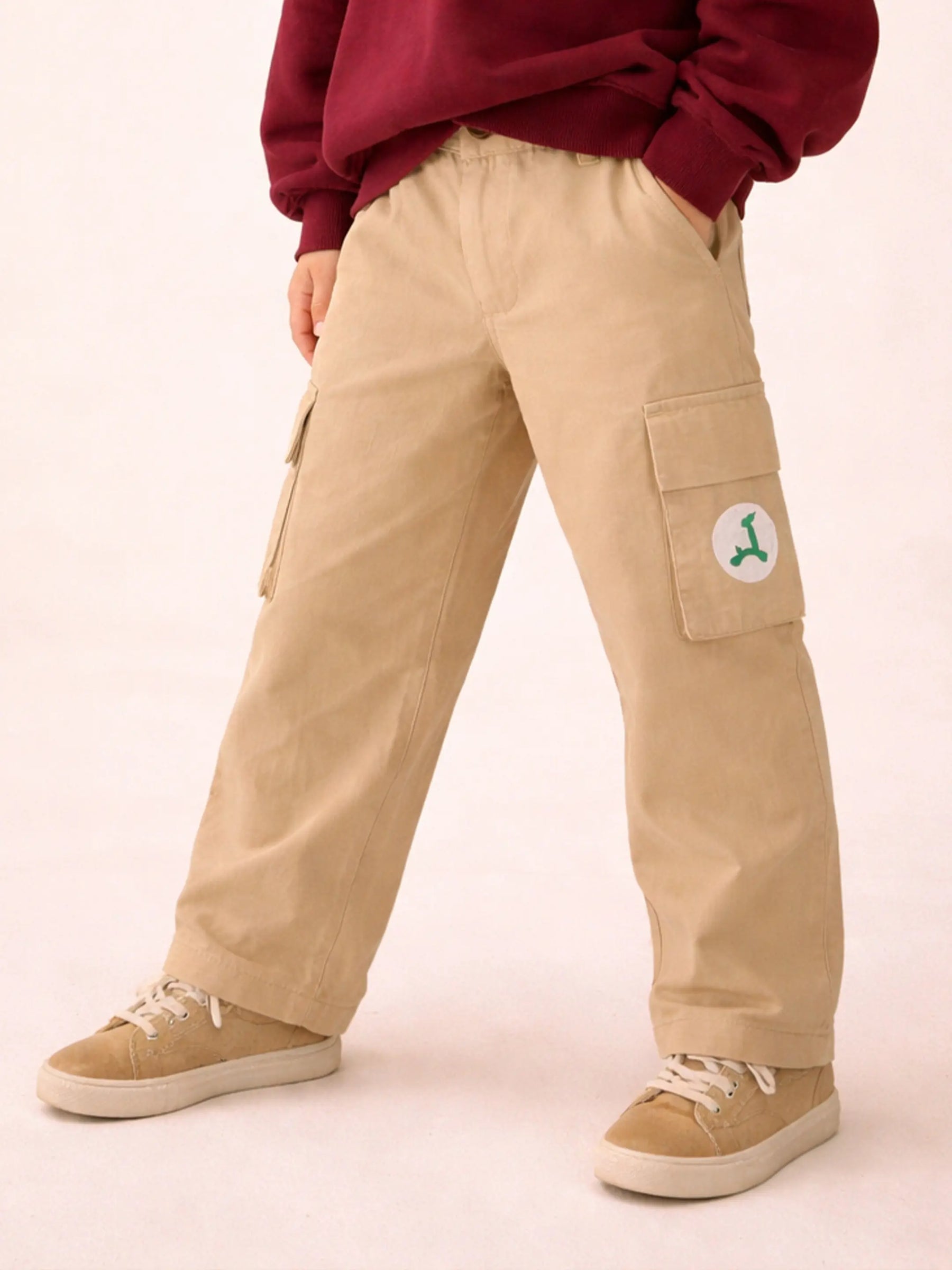 Beige Cotton Cargo Pants