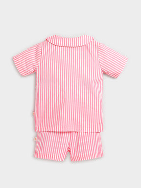 Pink Stripe Heart Print Shirt & Shorts Set