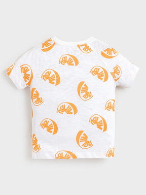Boys White Citrus Print Short Sleeve T-Shirt