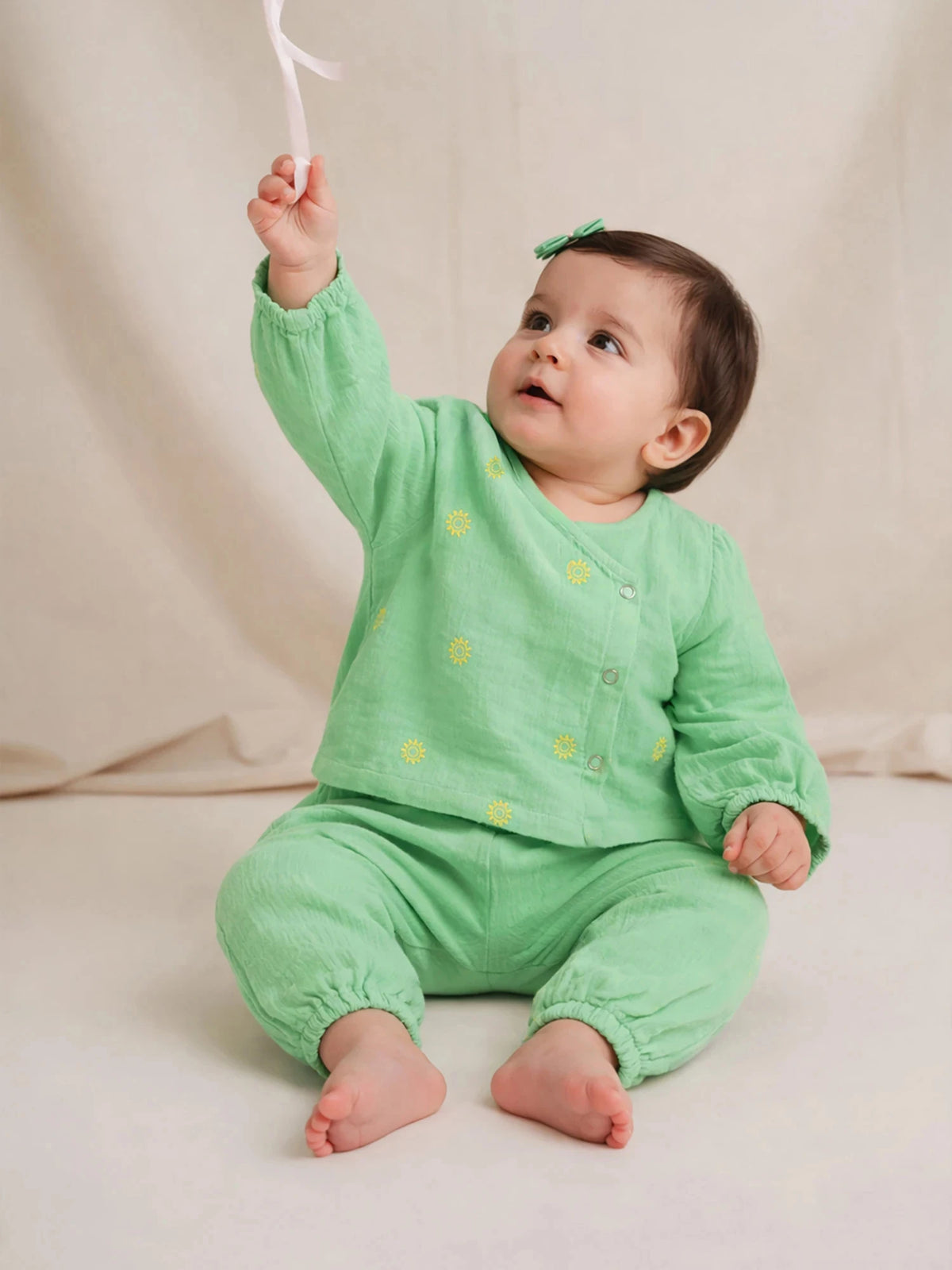 Fresh Mint Cotton Baby Girls Jhabla Set