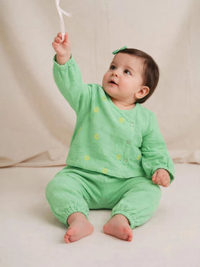 Fresh Mint Cotton Baby Girls Jhabla Set