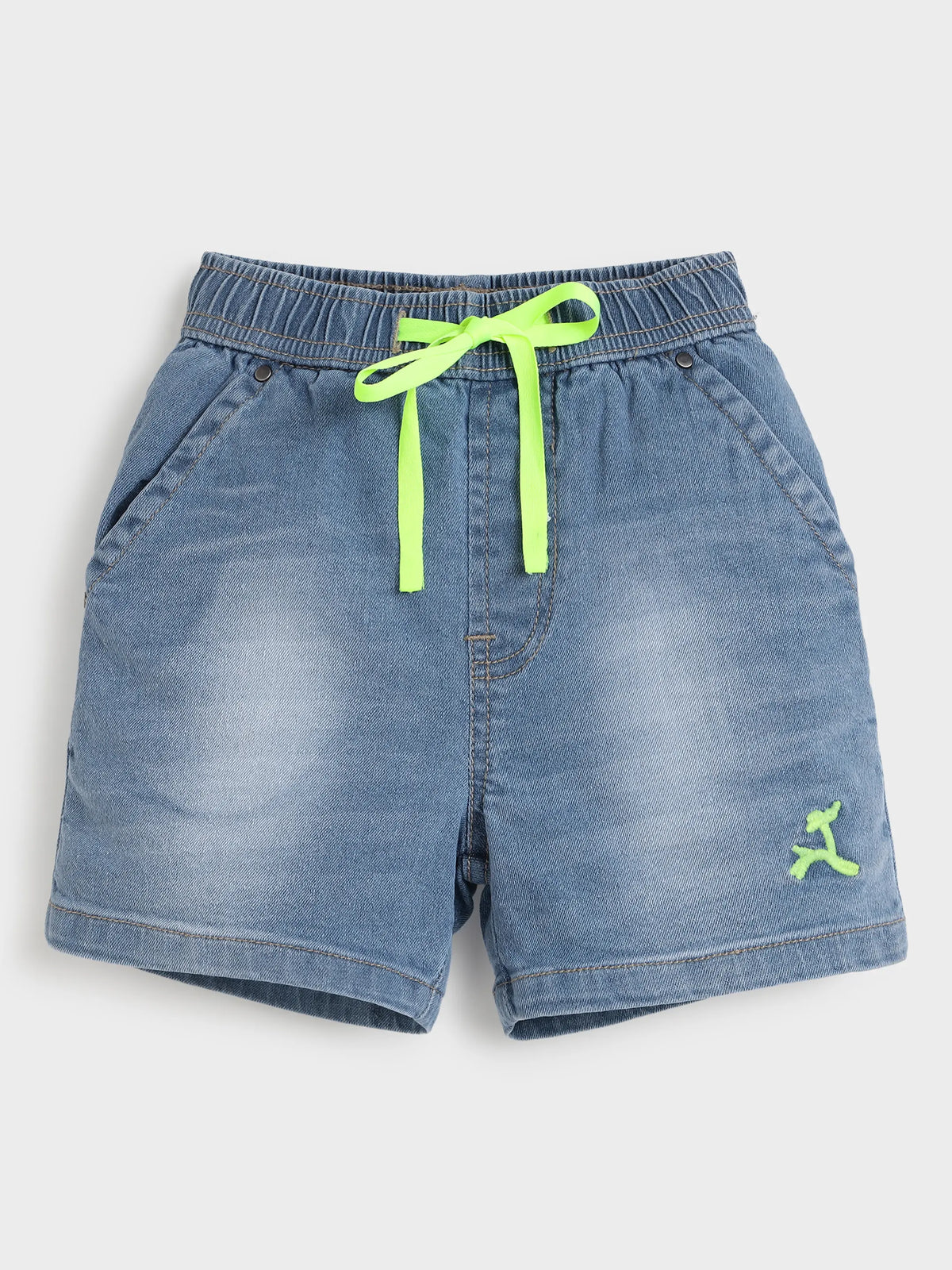 Denim Shorts with Neon Drawstring