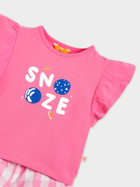 Snooze Pink Tee & Gingham Shorts Set