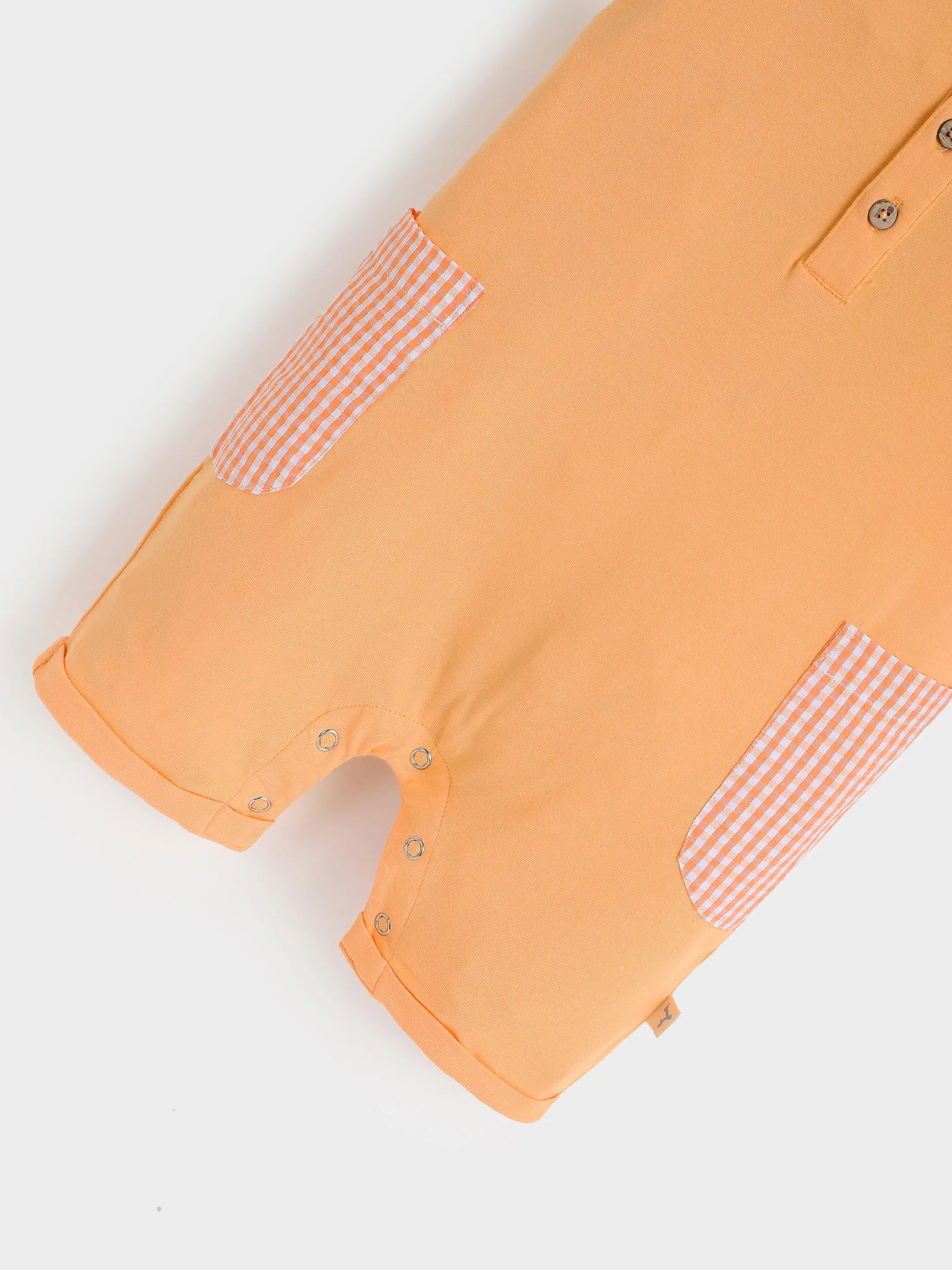 Peach Sleeveless Button Romper with Contrast Pocket Panels
