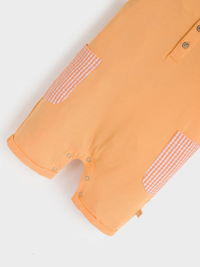 Peach Sleeveless Button Romper with Contrast Pocket Panels