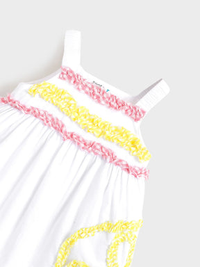 White Smocked Lemon Embroidery Dress for Girls