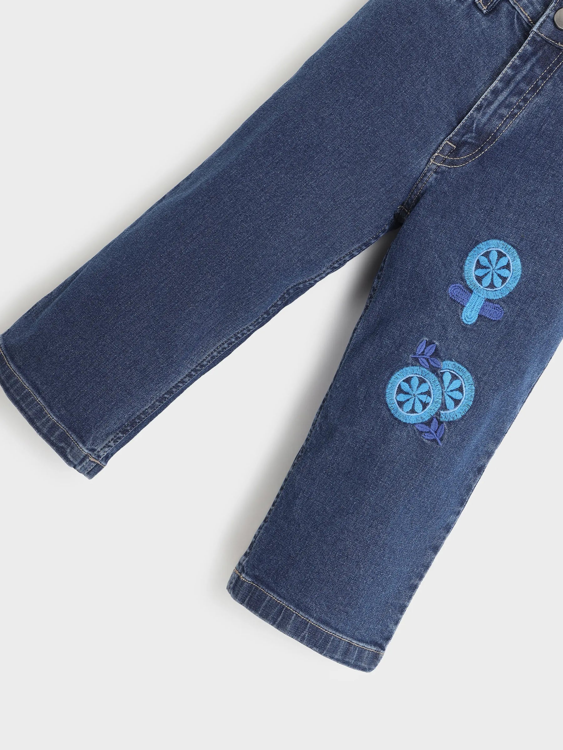 Blue Embroidered Denim Pants