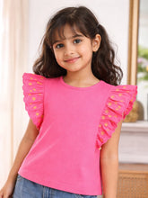 Rose Pink Ruffle Sleeve Top for Girls