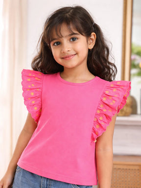 Rose Pink Ruffle Sleeve Top for Girls