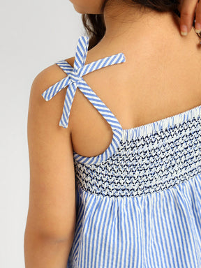 Sky Striped Cotton Smocked Top & Shorts Set