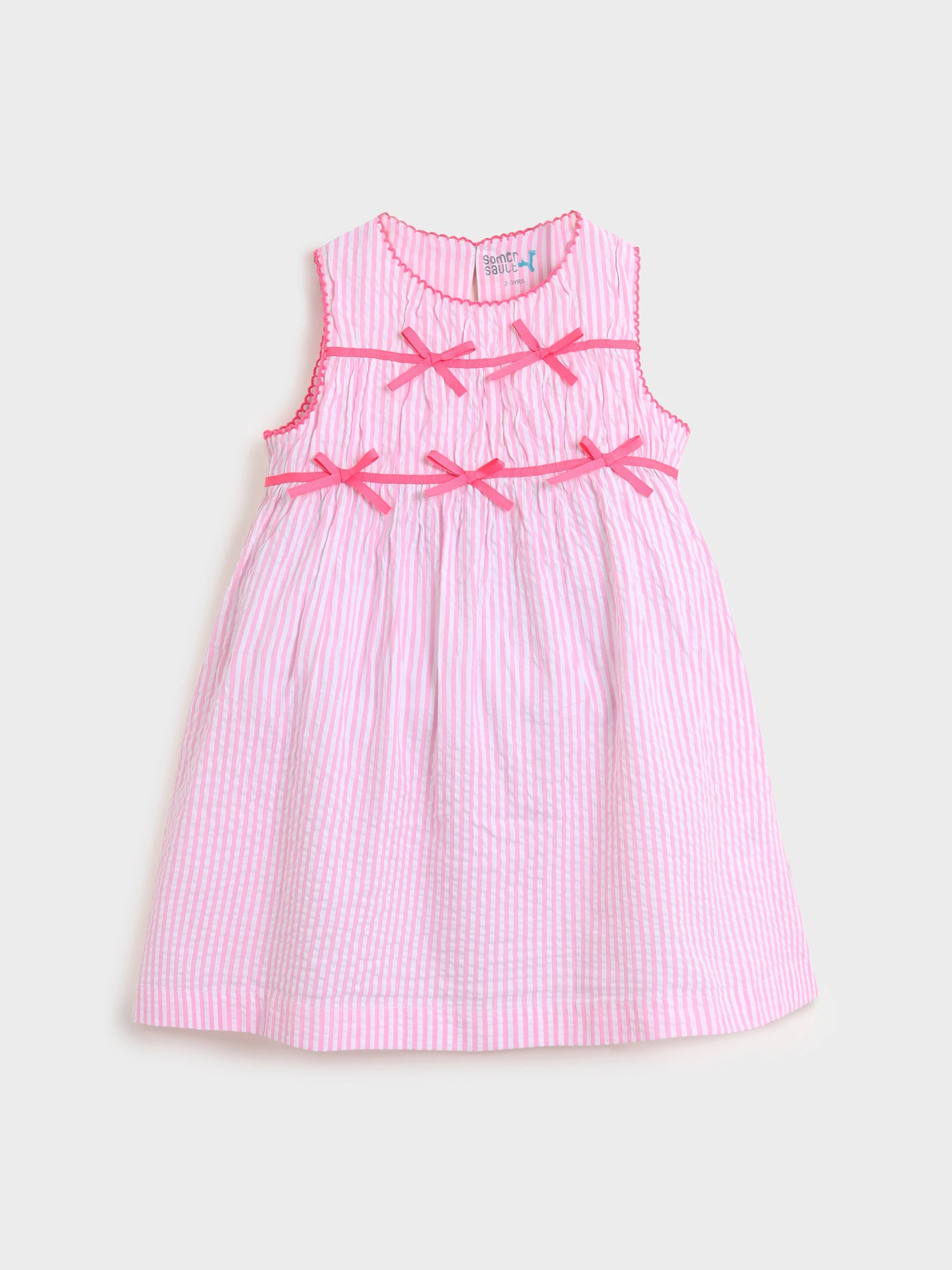 Pink Cotton Striped Bow Dress